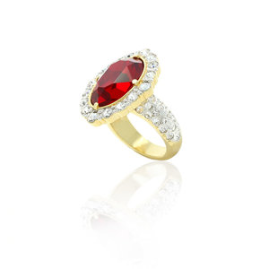 ELIZABETH - ELIZABETH is a simply regal ring. Precious, shiny...you will grab the spotlight!
It's a jewel made of light gold and rhodium with crystals and central ruby stone.

Size from 9 to 25. - A.Z. Bigiotterie