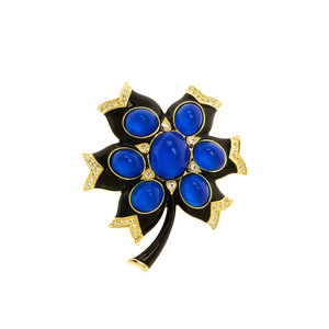 LILY OF THE VALLEY - The perfect jewel to enrich your looks!
Jewel made of light gold with blue resin and crystal on black enamel base. - A.Z. Bigiotterie