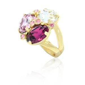 TRILOGY 2 - TRILOGY is a ring made of light gold and is full of light thanks to light rose crystals and white, amethyst and light amethyst ovals. - A.Z. Bigiotterie