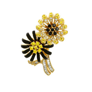 PERFECT DUO - PERFECT DUO is a brooch composed with a little bouquet of flowers made of light gold with crystals and light topaz stone, black enamel. It's perfect for everyday but it is easily wearable also in the evening! - A.Z. Bigiotterie