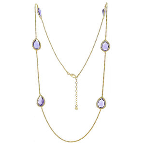 LOREDANA 3 - Dopo gli orecchini e il bracciale,  il set si completa con questa bellissima e raffinata collana realizzata con oro chiaro e gocce color tanzanite. - A.Z. Bigiotterie