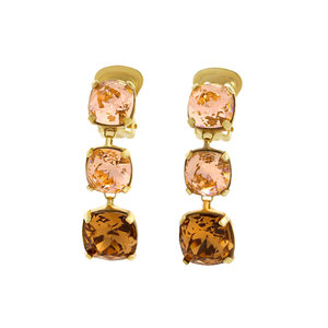 HOLLYWOOD - Questo luminoso e meraviglioso orecchino è perfetto per una serata speciale, che ti farà brillare come una star di Hollywood! È un gioiello realizzato in oro chiaro con pendenti light peach e light smoked topaz. - A.Z. Bigiotterie