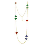 GINKO - Wonderful collar in light gold with the alternation of green, red, and blue enamels charms that embody Ginko's leaf.
It's perfect to be worn on a monochrome outfit. - A.Z. Bigiotterie