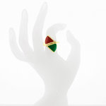 GINKO 2 - Ring made of light gold, composed by two little triangles that emobody the leafs of GINKO plant in green and red enamels.

Size from 9 to 25. - A.Z. Bigiotterie